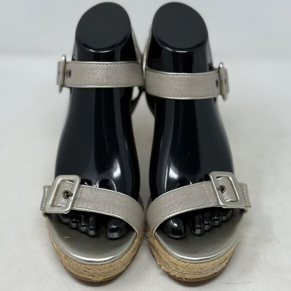 Michelle‎ D Silver Buckle Hugs Strappy Wedge Espadrille Sandals Size 7M - Picture 4 of 12
